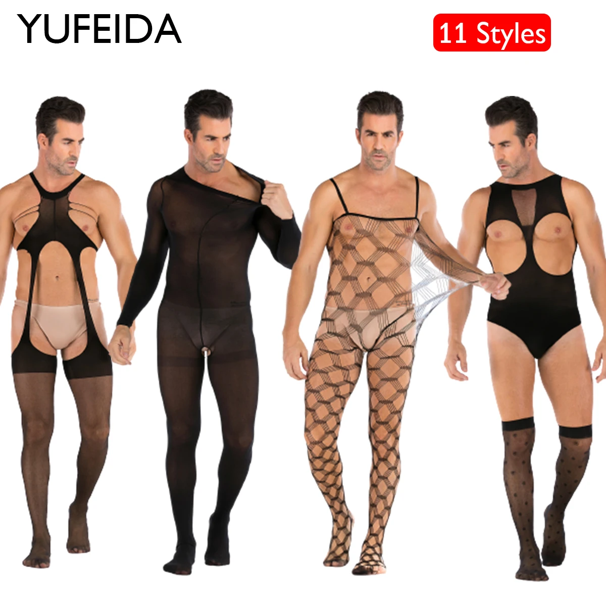 

YUFEIDA Men's Sexy Bodystocking Underwear Man Erotic Lingerie Open Crotch Nightgown Pantyhose High Elastic Male Fishnet Bodysuit