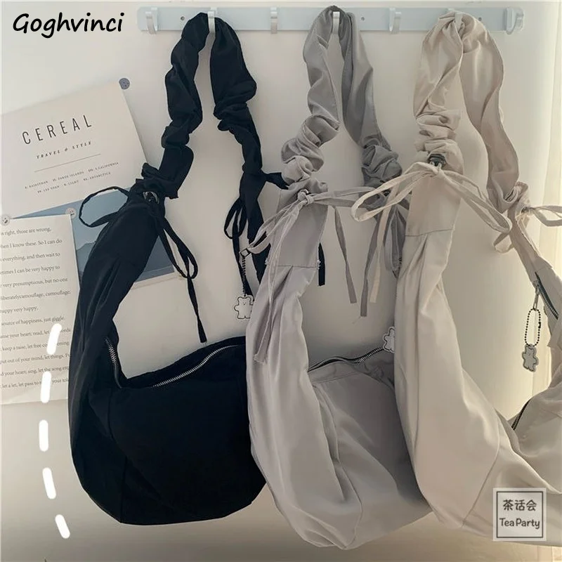 

Large Capacity Crossbody Bags Women Design Belt Folds Nylon Hobos Shoulder Bag Sweet Portable Cross-body Casual Tote Students