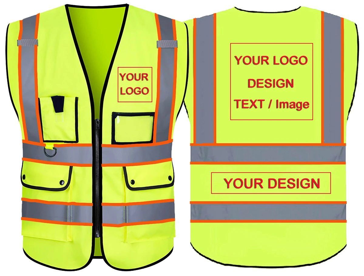 

Reflective Safety Vest High Visibility Night Work Security sleeveless Yellow Vest Construction Workwear Zipper & Pockets Adults
