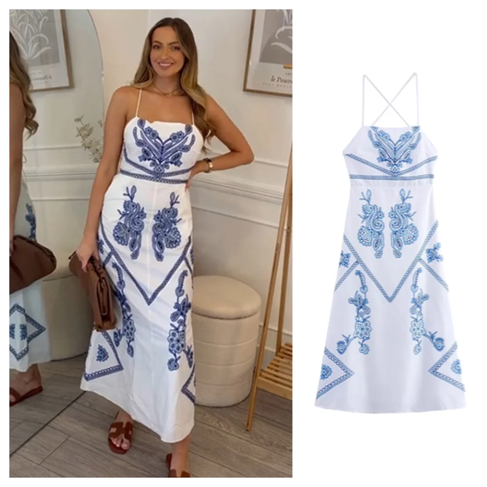 Женское Облегающее Платье До Середины Икры С Завязкой На Талии Тонких Бретельках