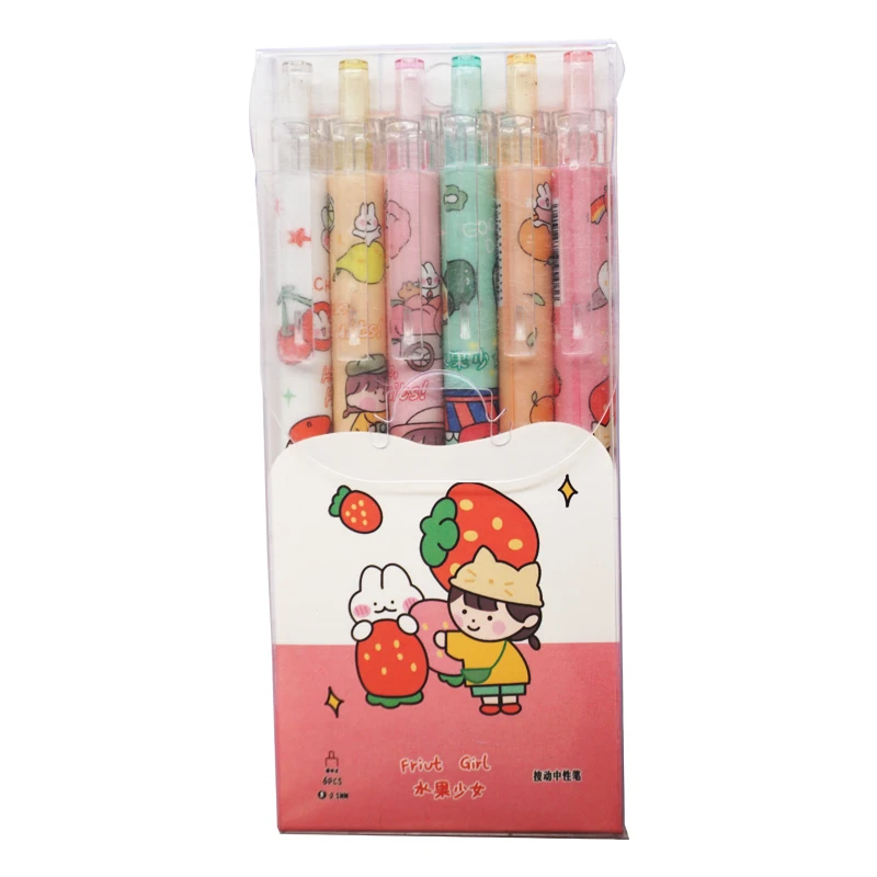 

6 шт./компл. Kawaii гелевая ручка в стиле мультфильма Cute Strawberry 0,5 мм черная чернильная ручка для детей Sudent канцелярские принадлежности для письм...