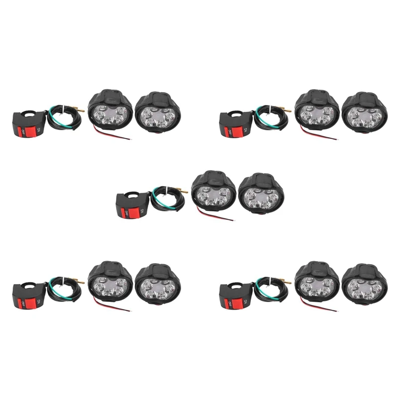 

10Pcs 6 Ledmotorcycle Light Headlight Assembly 10W 1000Lm+Switch Universal Scooter Fog Spotlight 6000K White