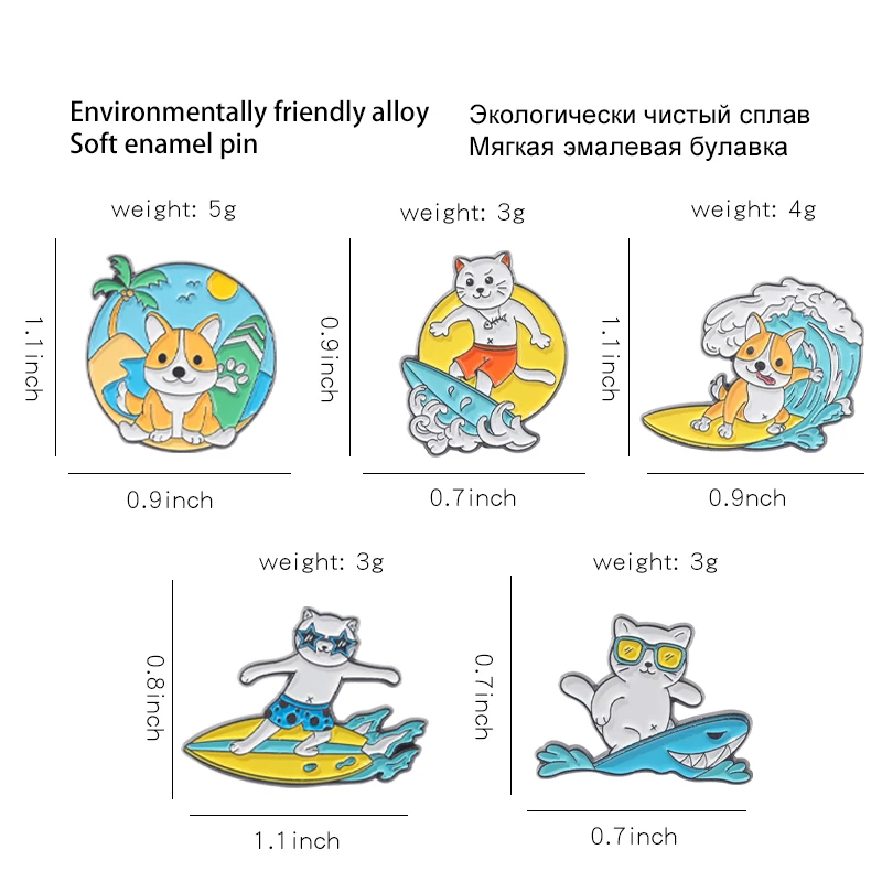 Эмалированная брошь в виде животного морского серфинга на заказ Пляжная Акула