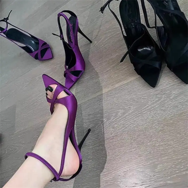 Новинка 2024 женские босоножки FHC на высоком каблуке Летняя шелковая атласная