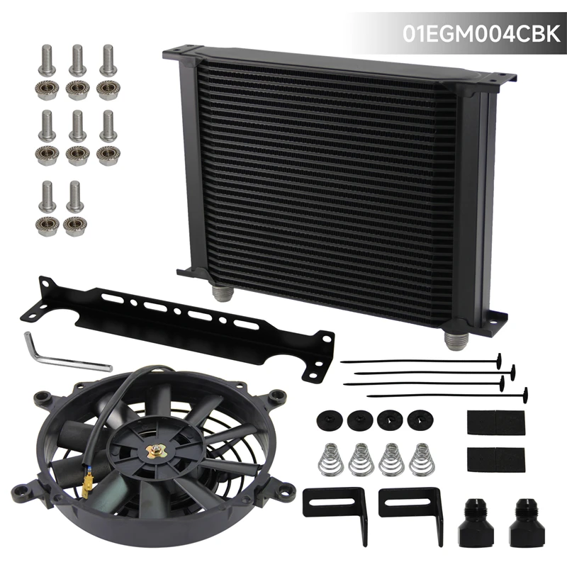 

Universal 30 Row AN10 Engine Oil Cooler w/AN10 To AN8 Fittings + 7" Electric Fan Black/Silver for bmw n54
