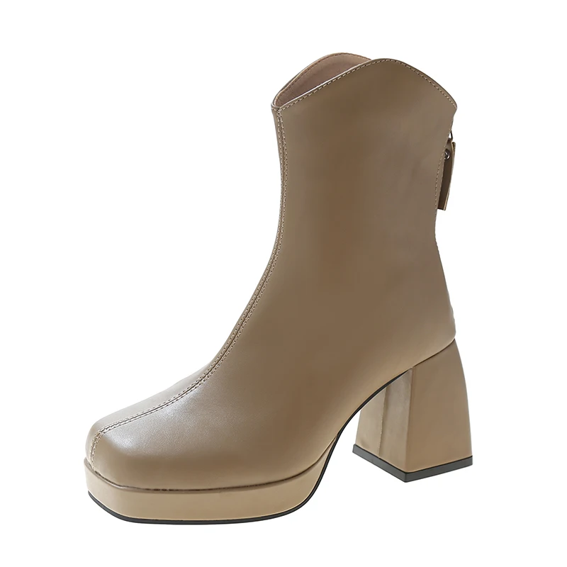 

Black Women Ankle Boots Platform Square High Heel Ladies Short Boots PU Leather Square Toe Women's Boots 2022 Size 43