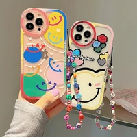 happy smile soft phone case for iphone 13 pro max colorful bracelet wriststrap cover for apple 11 12 pro max xr x xs max fundas