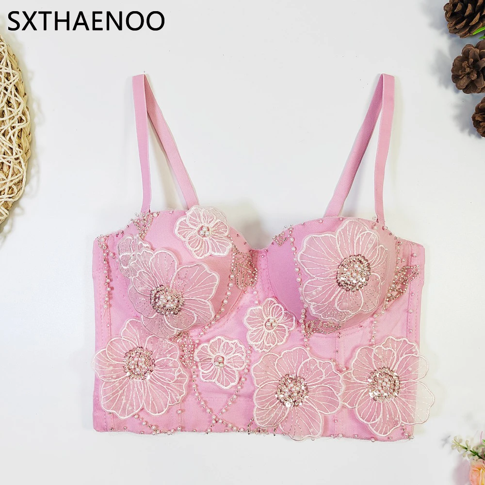 Женский укороченный корсет с открытой спиной жемчужинами