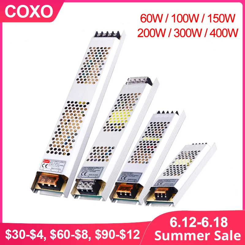 Ultra Thin LED Power Supply DC 12V 24V Lighting Transformers 60W 100W 150W 200W 300W 400W AC180-260V Driver For LED Strip Lights