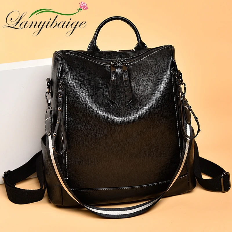 

Women Genuine Leather Backpack Large Capacity Fashion Anti-theft Travel Bagpack High Quality Teenagers School Bags Shoulder Bag
