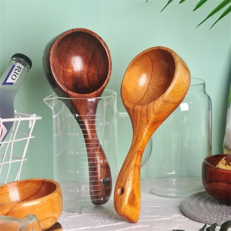 

Natural Wooden Eating Tableware Wooden Spoon Water Scoop Japanese Style Household Long Handle Rice Spoon Large capacity