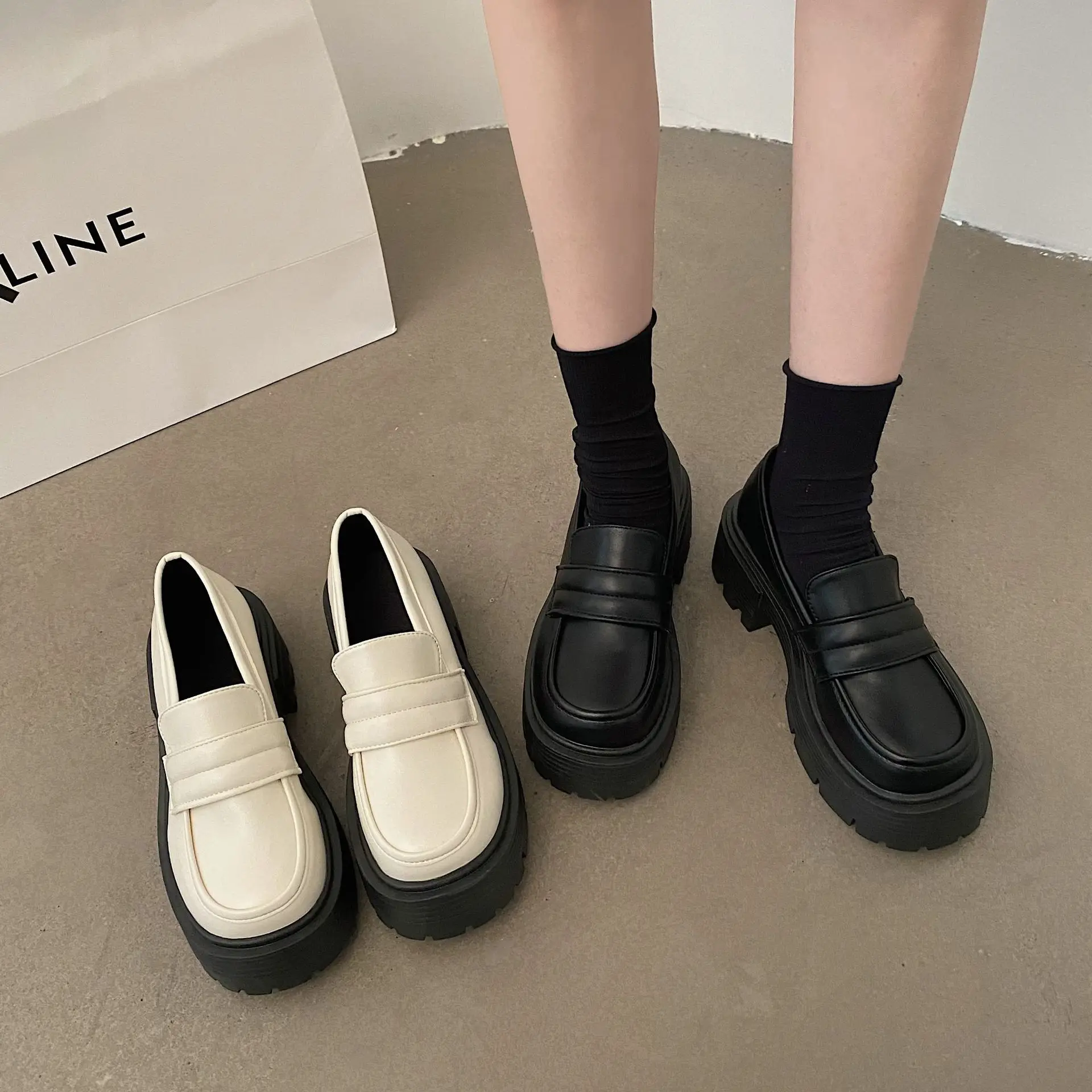 

Туфли дерби женские универсальные, без застежки, Кожаные сабо на платформе, в британском стиле, осень 2023