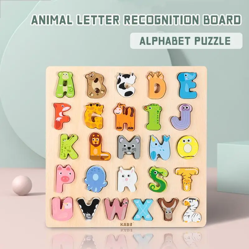 

Wooden Animal Alphabet Shape Matching Game For Kids Early Educational Montessori Cognition Grasp Board 3d Puzzle Children's Toys