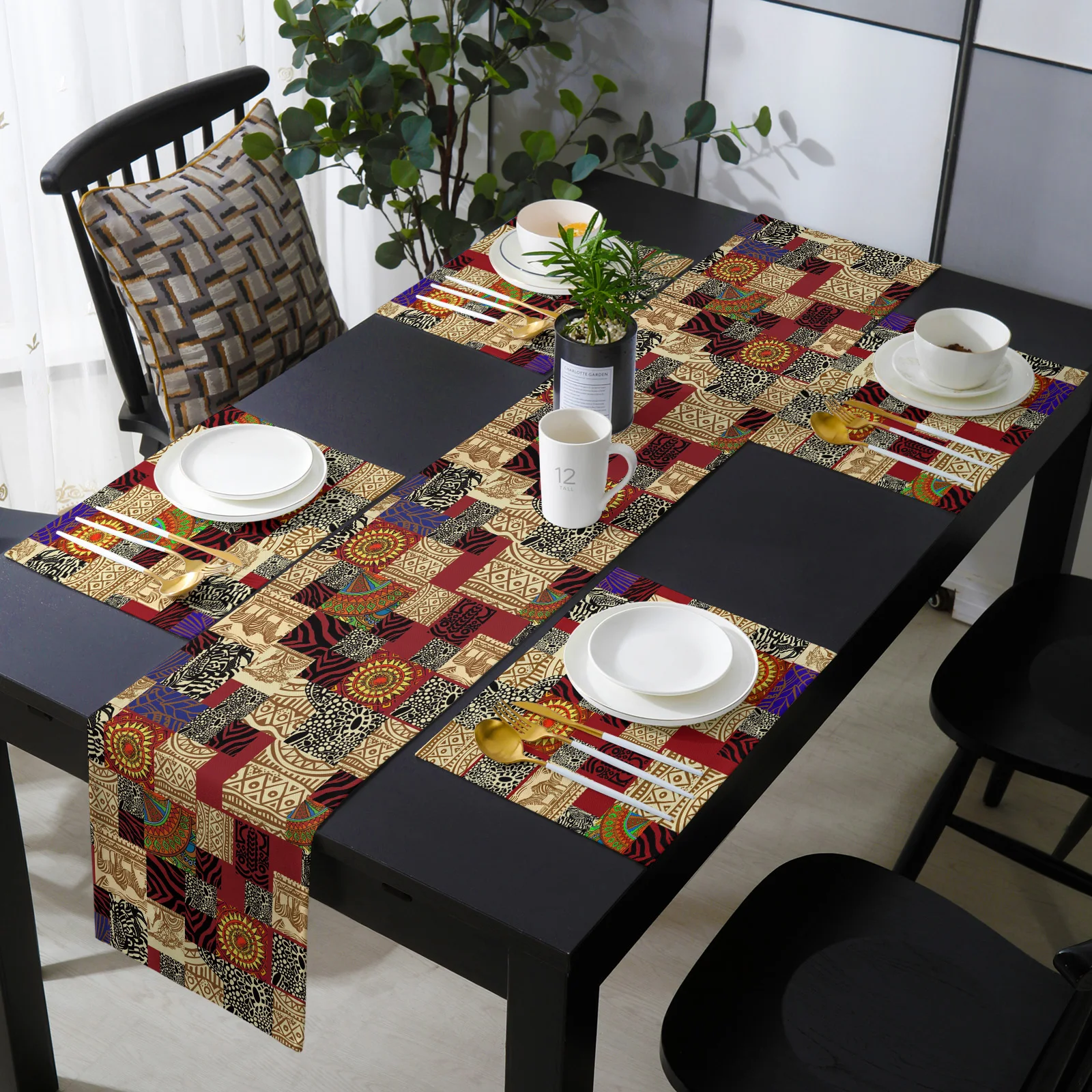 African Ethnic Style Table Runner and Placemats Set Coffee Table Decor Wedding Table Decoration Tablecloth