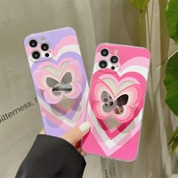 pink love heart holder stand soft clear phone case for iphone 13 11 12 pro max xr x xs max 7 8 plus mirror cute butterfly cover