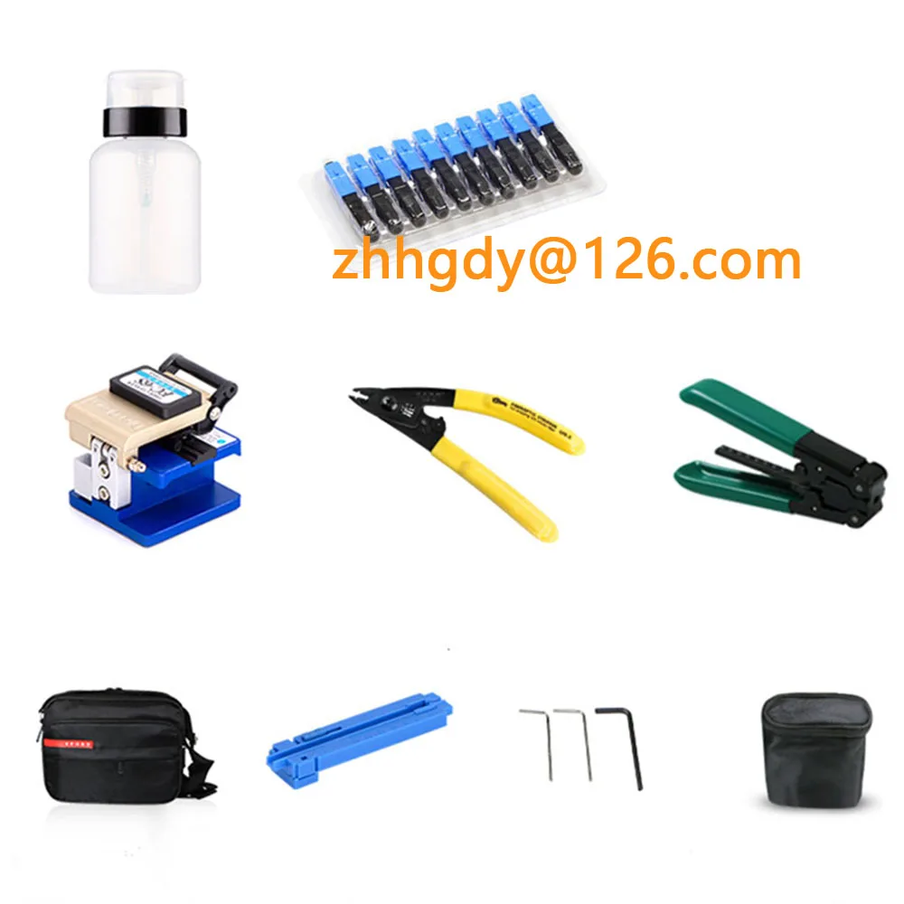 Fiber Optic Tools Kits 9 in 1 FTTH Fiber Optic Tool Bag +Fiber Stripper+ fc-6s Fiber Cleaver+ Miller+10PCS SC UPC Fast Connector