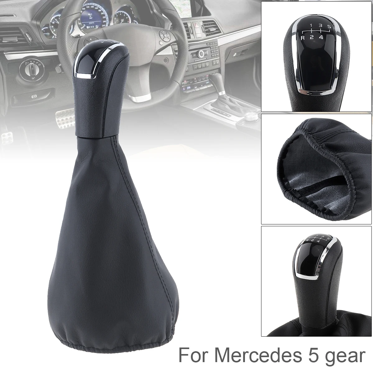 

5 Speed Black ABS PU Leather Car Manual Gear Shift Handball Knob With Dust Cover for Mercedes Benz 1997-2004 / 5 Gear Models