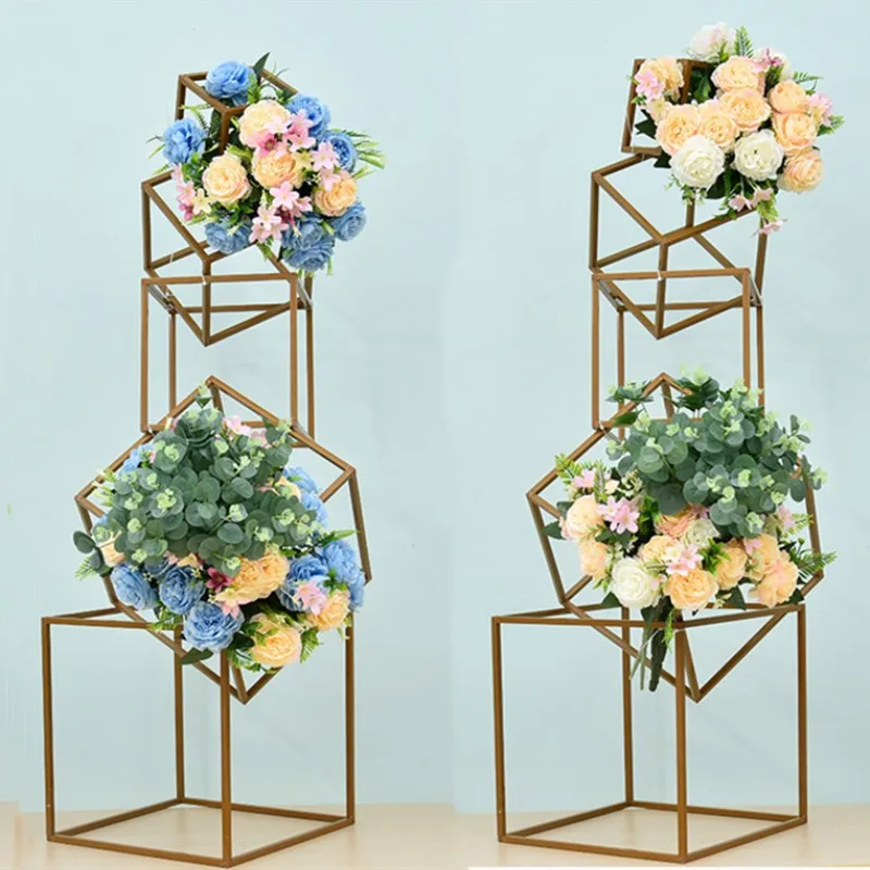 

Wrought Iron Geometry Road Guide Flower Stand Wedding Bouquet Shelf Props Table Centerpieces Artificial Flower Ball Decoration