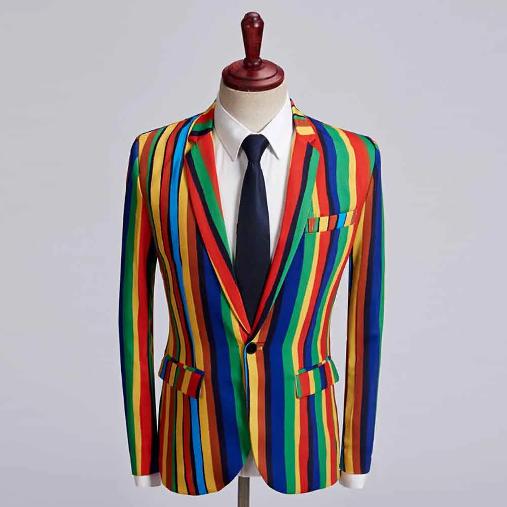 Men's Fashion Suit Party Coat Casual Blazer One Buttons Suit Stripe Print Painting Blazers Jacket Men 2022