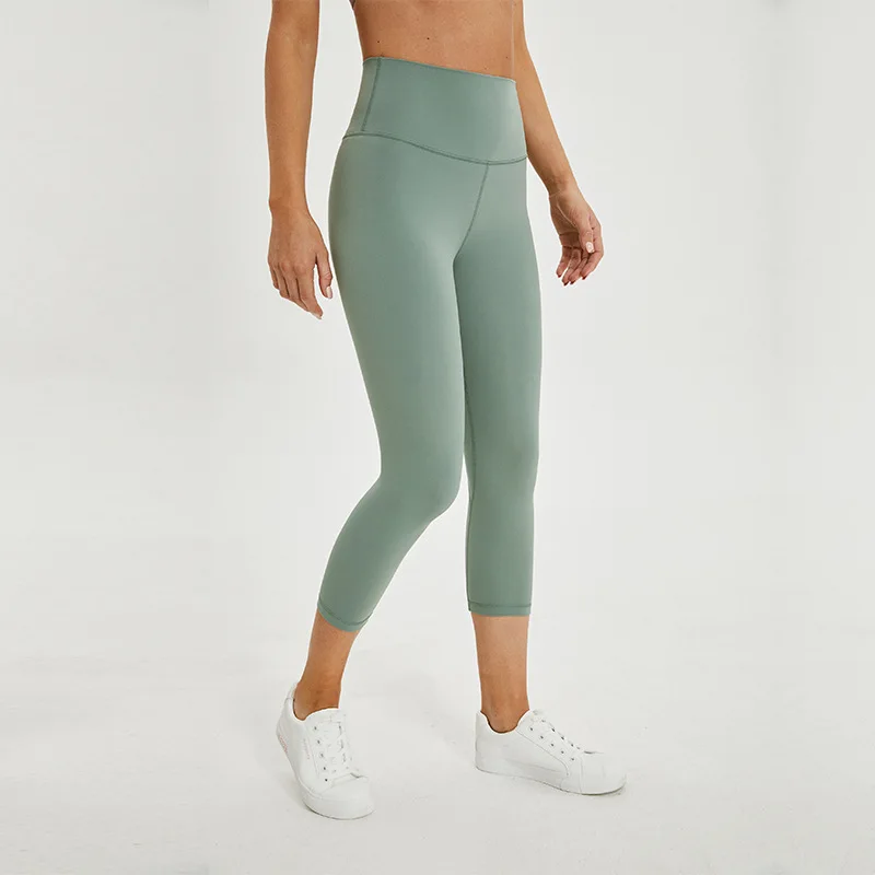 

2.0 Versions Naked-Feels Plain Athletic Fitness Capri Pants Women Soft Nylon Gym Yoga Sport Workout Leggings Cropped Trousers