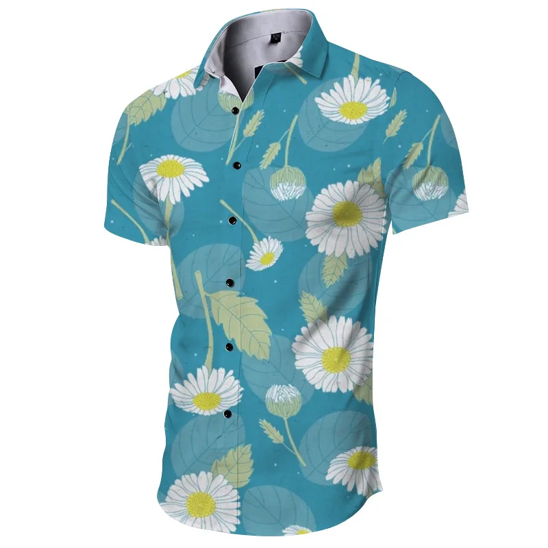 

Men's summer short-sleeved printed shirt Hawaiian seaside holiday style small fresh shirt men's top
