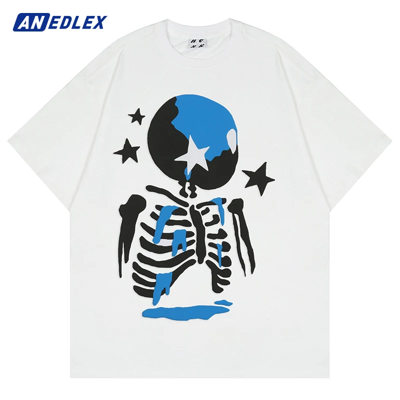 

2022 Men Hip Hop Gothic Tshirt Hip Hop Skull Skeleton Print Punk Rock Streetwear T Shirt Summer Cotton Short Sleeve T-Shirt Tops