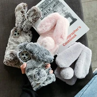 fluffy plush cartoon rabbit pure color shockproof cases soft phone case cover for iphone 13 11 12 pro max xr xs 7 8 plus cases