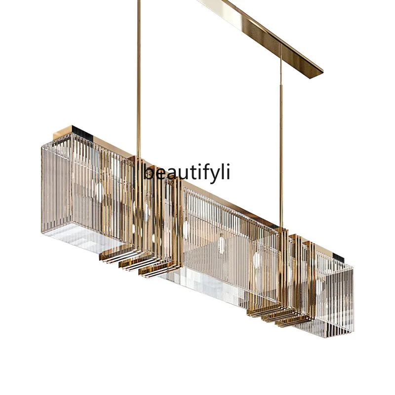 

HJ Crystal Lamp Stainless Steel Modern Light Luxury High-End Hotel Long Chandelier