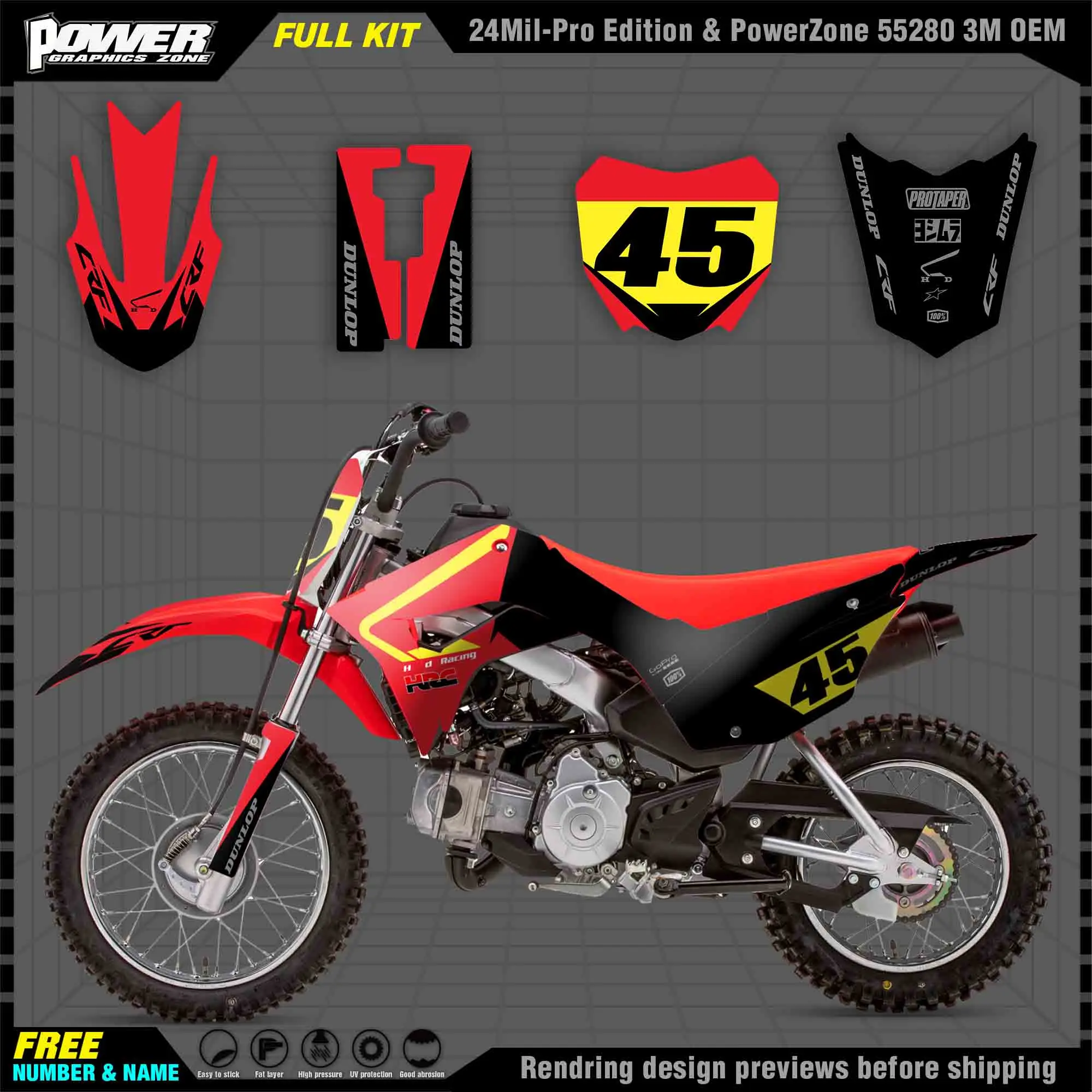 

PowerZone Custom Team Graphics Backgrounds Decals 3M Stickers Kit For Honda CRF 110F 2019-2021 007