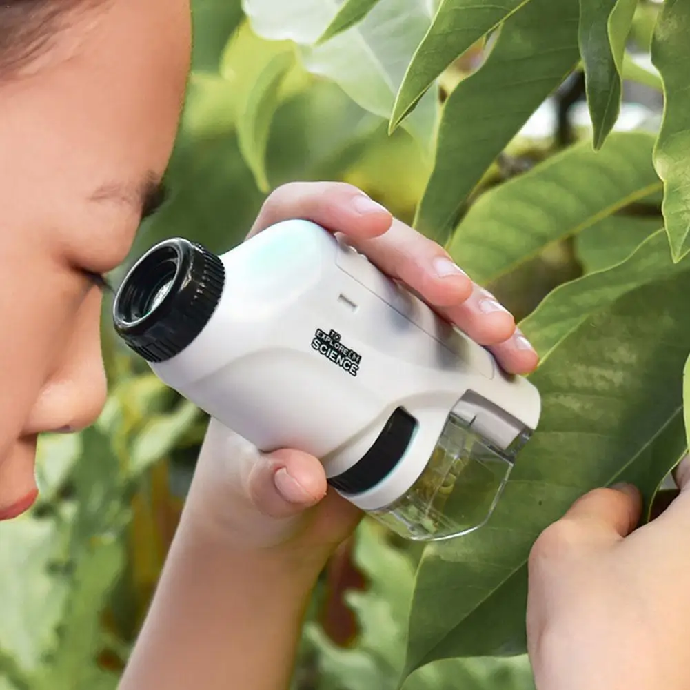 

Kids Science Microscope Toy Kit 60-120x Educational Mini with Pocket Microscope Outdoor Light Toy Stem Handheld Children LE G4I8