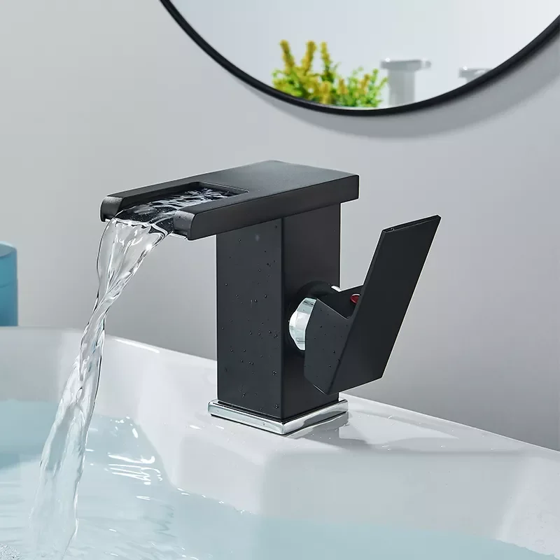 

LED RGB Color Waterfall Bathroom Basin Faucet Bathroom Mixer Tap Sink Faucet Single Handle Toilet Hot Cold Water Mixer Tap