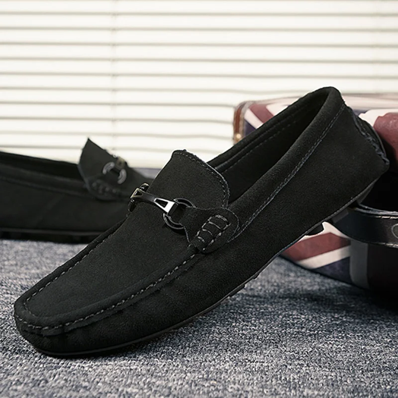 Shoes Designer Men Slip-on Leather Suede Moccasins Man Casual Loafers Male Shoes Adult Driving Flats Black Soft Non-slip Loafers