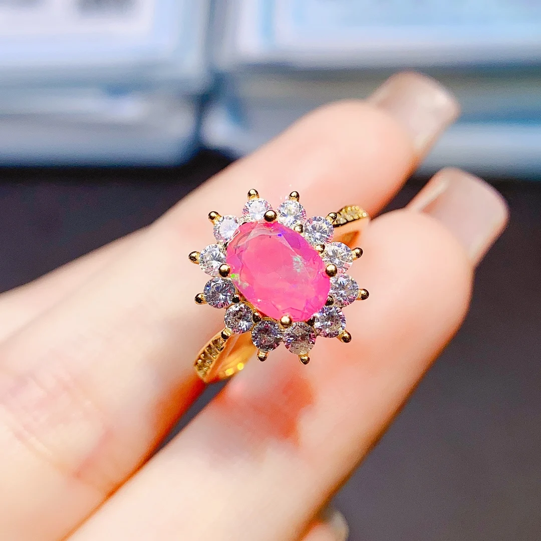 

Женское кольцо с розовым опалом FS, свадебное ювелирное изделие с инкрустацией из стерлингового серебра 925 пробы 6 х8, с сертификатом