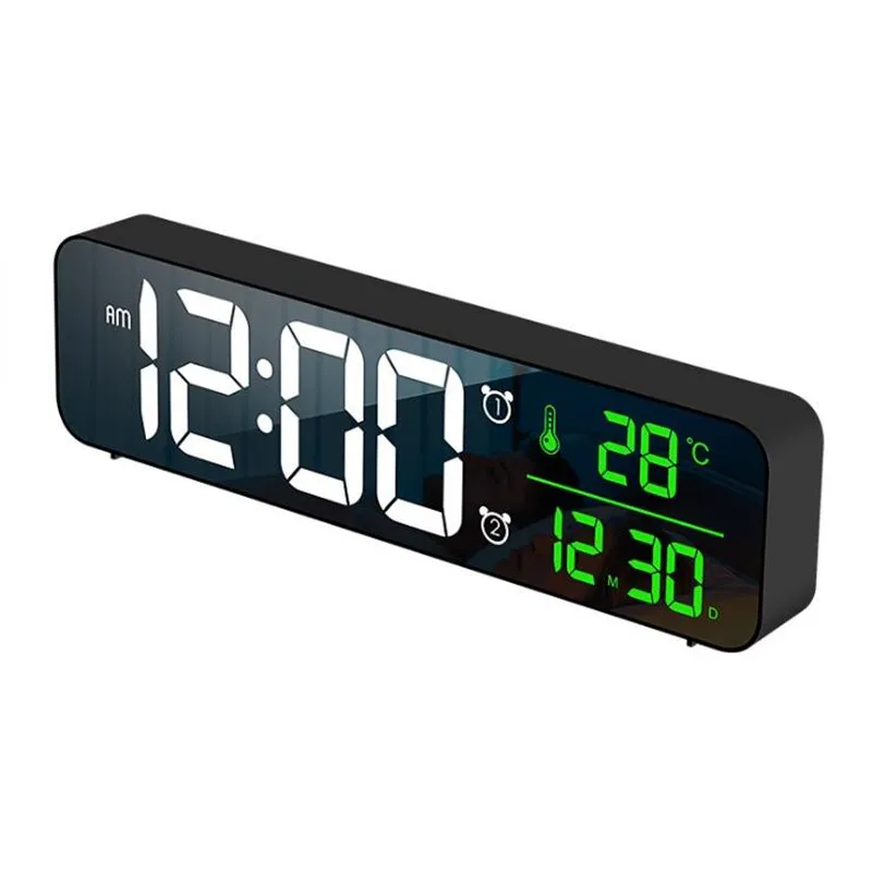 

LED Digital Alarm Clock Snooze Temperature Date Display USB Desktop Strip Mirror LED Clocks for Living Room Decoration