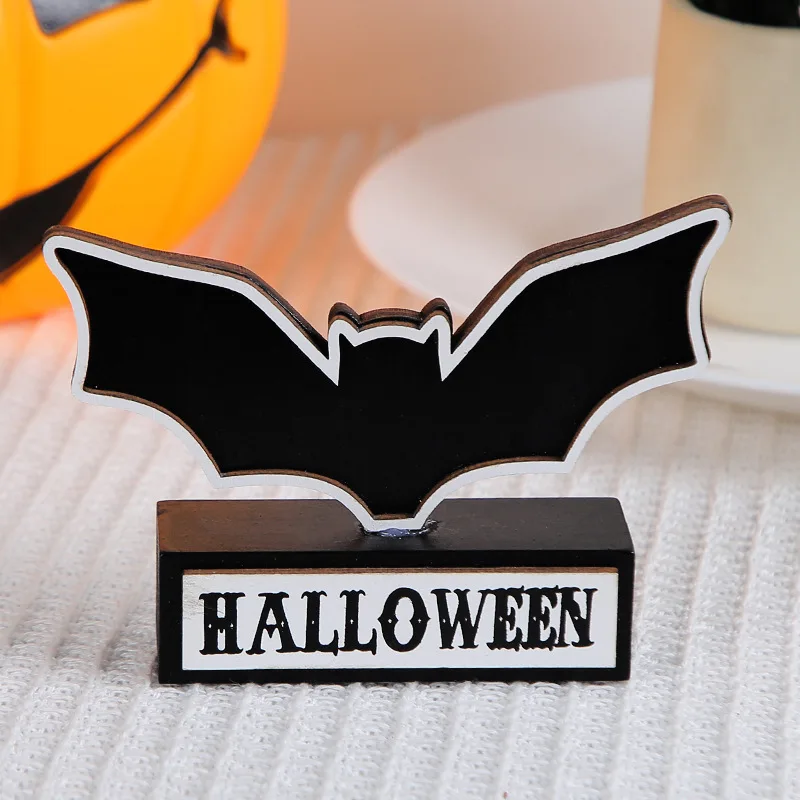 

Welcome Halloween Wooden Card Bat Spider Desktop Ornaments Happy Halloween Party Decorations Ghost Day Home Decor Accessories