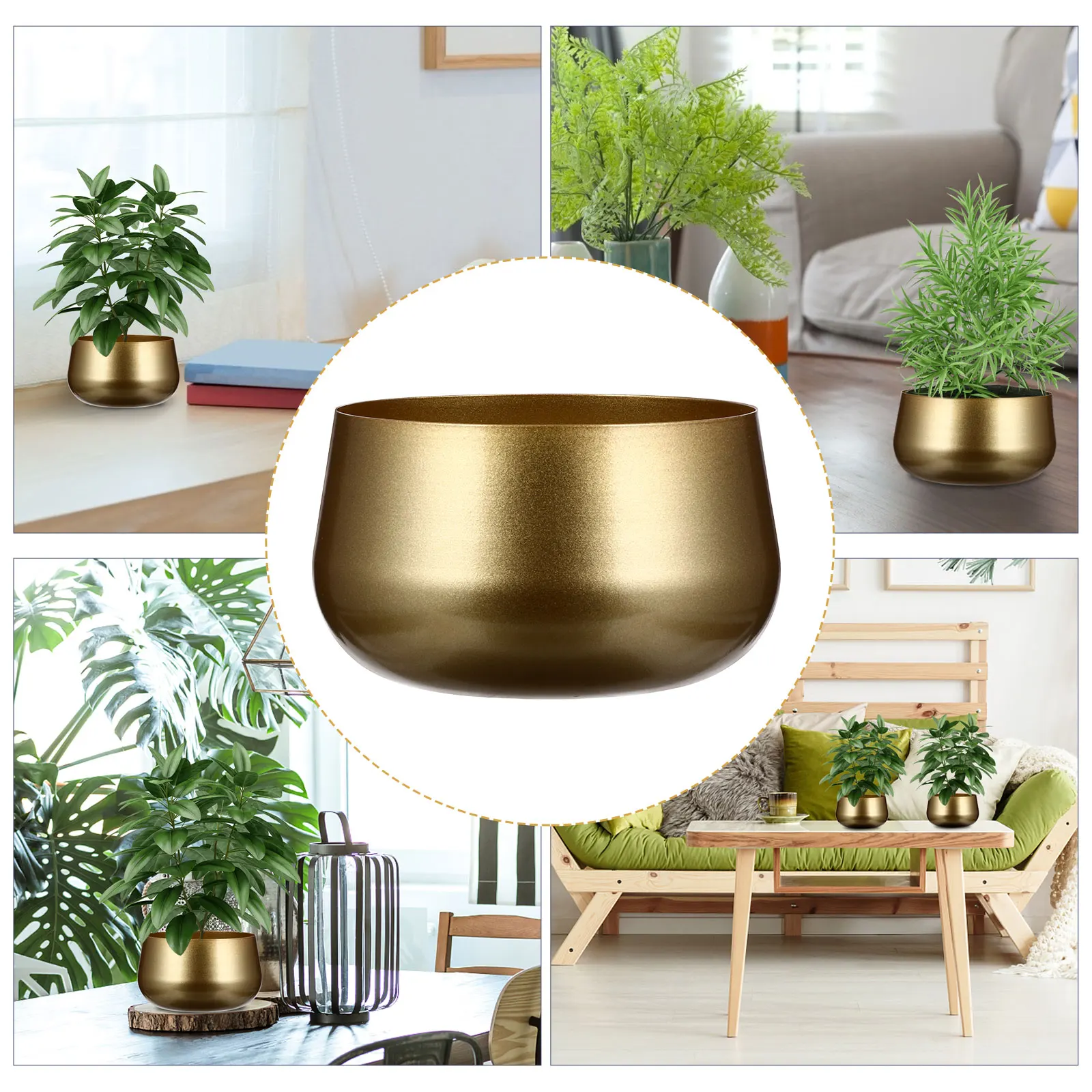Фото Wrought Iron Vase Flower Pot Planting Pots Indoor Bonsai Standing Succulent Planter Golden Container Decorative №2