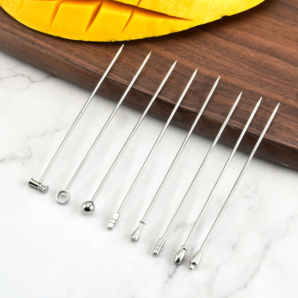 

8 Pcs Decorative Toothpicks Metal Fruit Needle Cocktail Stirring Rod Swizzle Drinks Stainless Steel