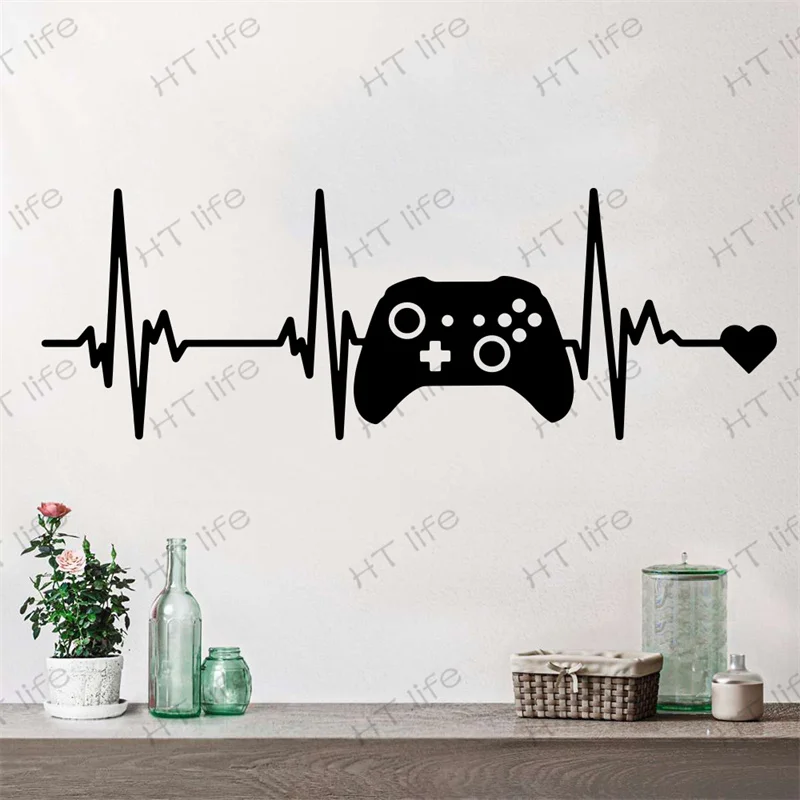 

Large Heartbeat Video Game Xbox Controller Wall Decal Gaming Zone Gamer Joystick Gamepad Wall Sticker Vinyl Playroom Vinyl Decor