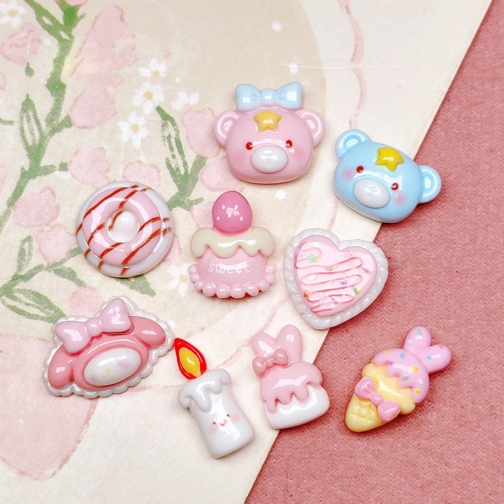 

200PCS Kawaii Cartoon Cookies Animal Cake Candle Flatback Resin Cabochons Scrapbooking For Hair Bow Nail Art Decor Accessory