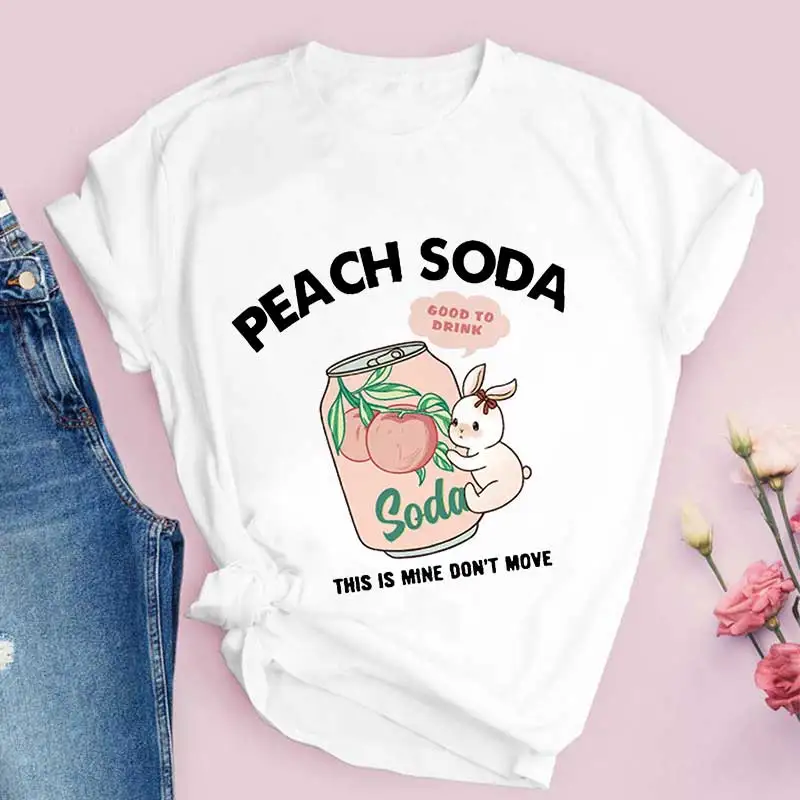 

Kawaii футболка с графическим рисунком клубники сока, женские эстетические белые топы в стиле Харадзюку, Женская Милая футболка с коротким рук...