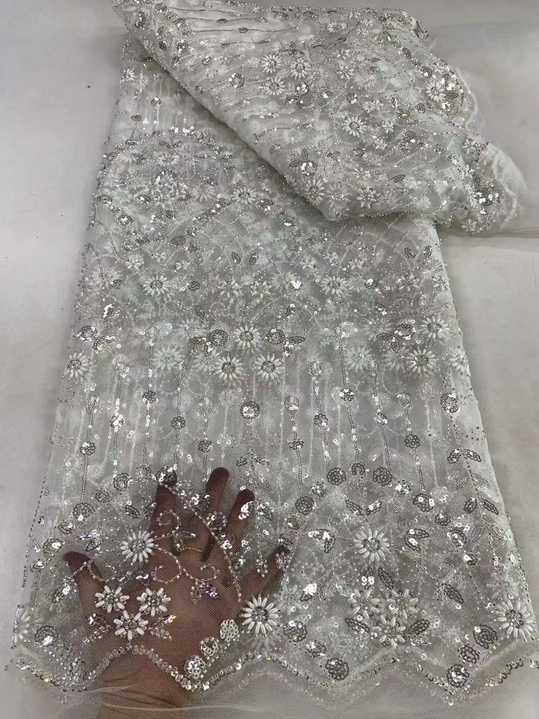 Brangdy 2024 Роскошная французская кружевная ткань ручной работы с бисером и вышивкой