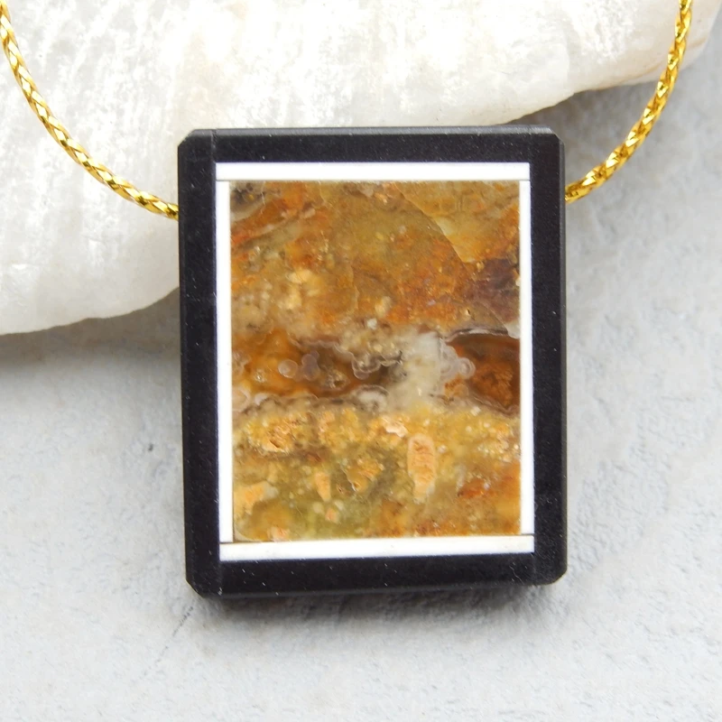 

Natural Ocean Jasper,Obsidian Intarsia Semi-precious stones, Jewelry accessories Pendants26x21x5mm6.8g