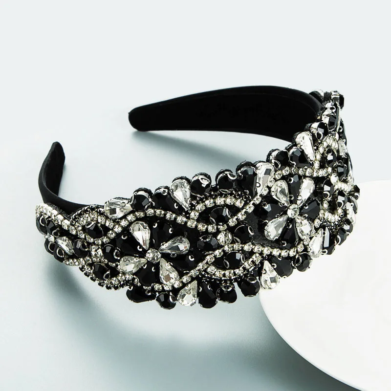 

Baroque Luxury Full Rhinestone Hair Bands Wide Crystal Flower Headbands For Women Girl Party Prom Retro Hair Hoops Headdress