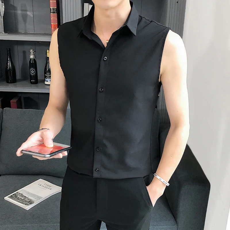 

Mens Summer Sleeveless Shirt Men Fashion 2022 Slim Fit Mens Casual Shirts Comfortable All Match Thin Mens Dress Shirt