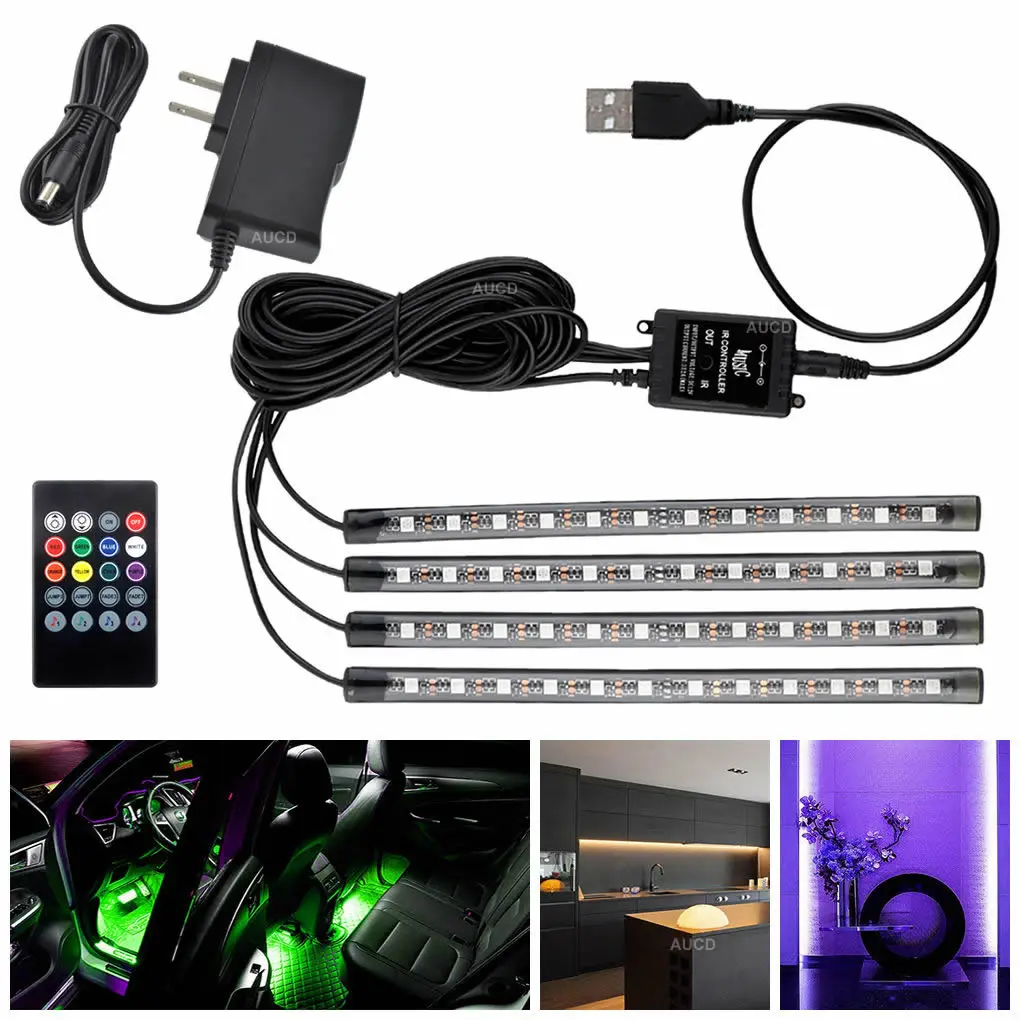 10W RGBW LED Car Interior Atmosphere USB Strip Light Remote Music Control Party Cars Home Decoration Lights Ambient Neon Lamps