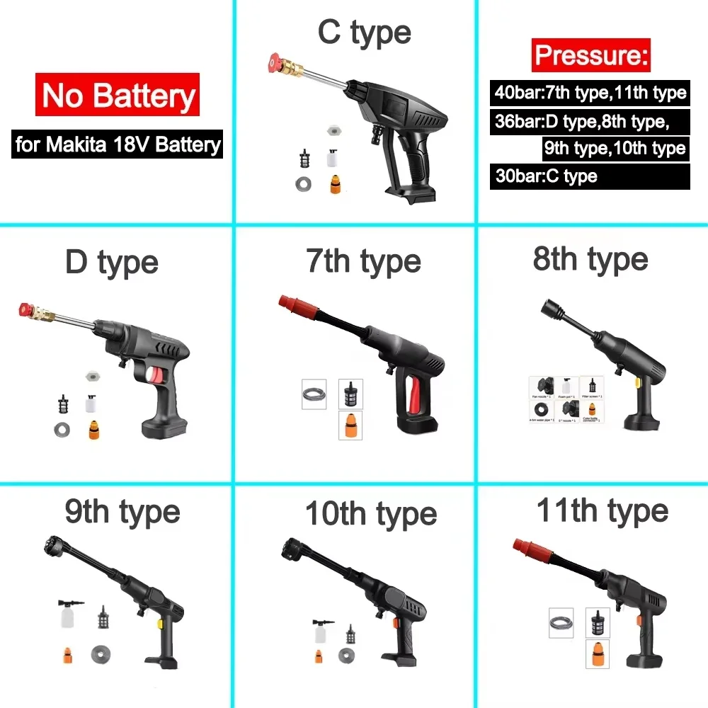 High Pressure Car Wash Washer Gun Foam Generator Portable Water for Home Garden Cleaning Accessories Fit Makita 18V Battery