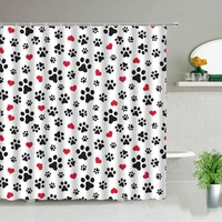 3d Waterproof Shower Curtain Set Dog Paw Print Animal Polyester Fabric Kids Home Bathroom Decor Bath Curtains with 12 Hooks