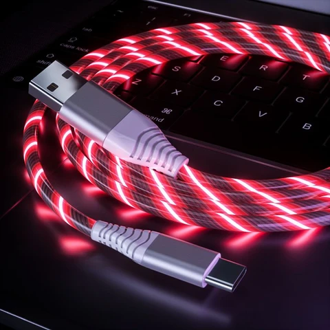 Шнур для быстрой зарядки данных, светящийся USB-кабель типа C, 5 А, кабель для быстрой зарядки, светящийся светодиодный кабель для Samsung Xiaomi Poco Redmi