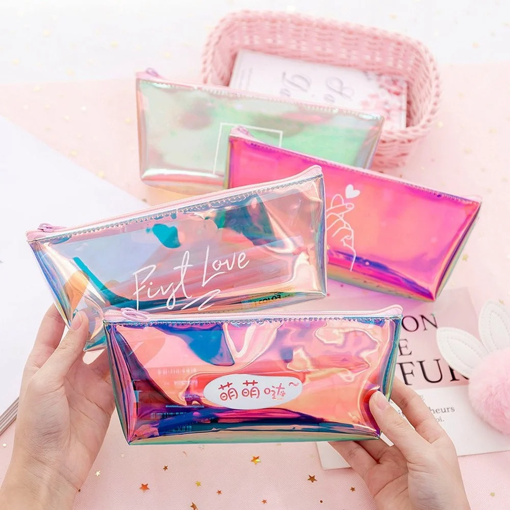 

Laser Colorful Sanitary Pad Bag Pencil Cases Transparent Pouch Credit Card Holder Cosmetics Organizers Headphone Case Coin Purse