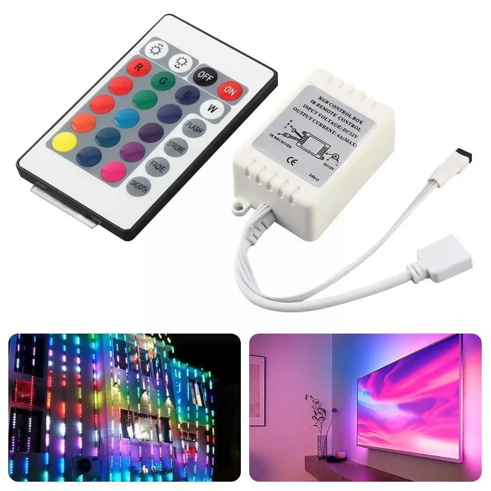 

24 Key IR Remote Control DC12V For 3528 5050 SMD Led Light Strip Infrared RGB Controller Dimmer Smart Home Light Control Ne D6M4